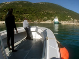 image of stern of boat, during RPMNF Albania 2013 Field Season